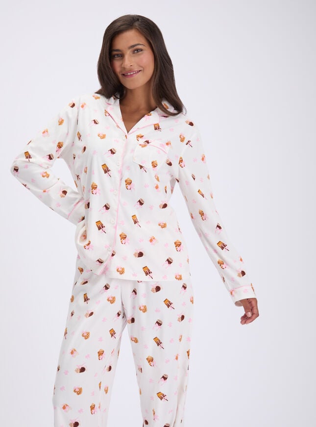 Coffee bar fleece pyjamas in a bag